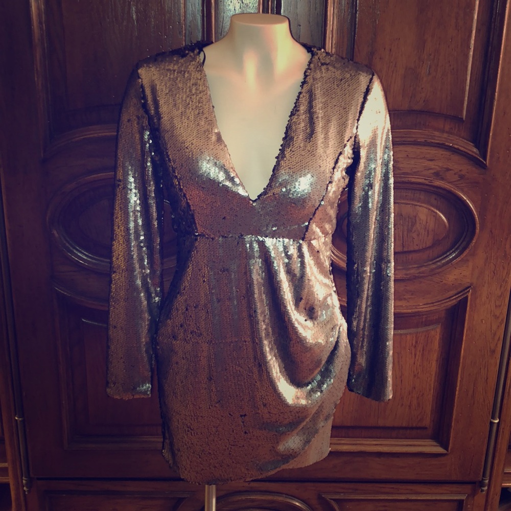 Silver and Black Long Sleeve Dress (Size M)